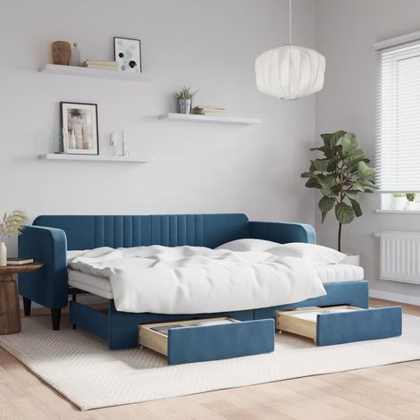 Sofá cama nido con cajones terciopelo azul 80x200 cm vidaXL