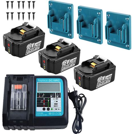 3X Batterie 18V pour Makita BL1850B BL1860B BL1840 BL1830 BL1815 LXT DMR107 DMR108 avec LED + Chargeur à écran d'affichage + Cadeau : Pendentif d'outil (1/5)