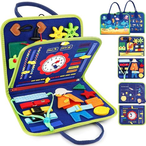 Tablero de actividades Montessori para niños, 28 cm x 21 cm, tablero de actividades sensoriales educativas para desarrollar la motricidad fina, juguete para niños y niñas, regalo, avión, coche, viajes