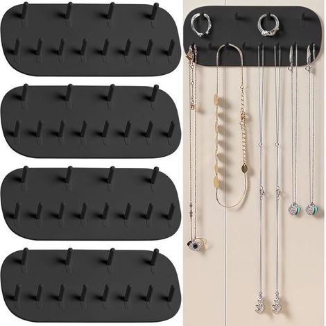 Colliers Crochets,4Pcs Organisateur de bijoux Boîte à bijoux avec 48 trous Crochet mural réutilisable Pour ranger bijoux pour boucle (1/4)