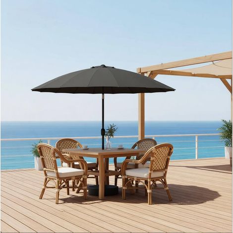 Parasol inclinable Ø273x261 cm de metal gris oscuro con manivela para piscina – MEUBLIV (1/5)