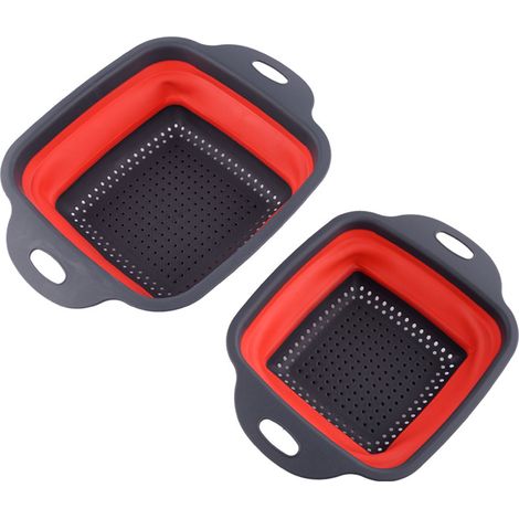 Lot de 2 passoires pliables en silicone, rondes, de 29,5 x 22,5 x 2,5 cm et 30 x 24 x 2,5 cm. Idéales pour égoutter les pâtes, les légumes et les fruits. (1/4)