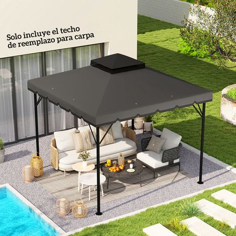 Toldo de Recambio 3x3 m con Techo Doble Orificios de Drenaje y UPF 30+ Solo Toldo NO Incluye Marco Gris Claro (1/5)