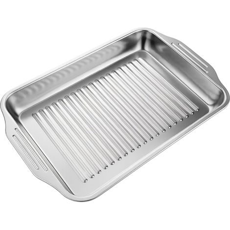 Rôtissoire en Acier Inoxydable - Plat à Four avec Grill - Plaque à Rôtir - Plat à Four - Plat a Four Rectangulaire - 40 x 30 cm