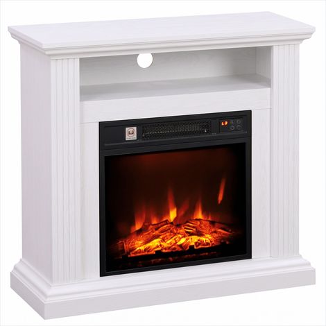 Cheminée électrique 1800 W avec manteau effet bois blanc (1/5)