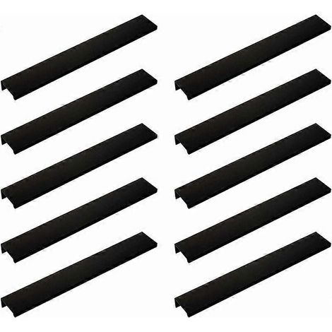 Ensemble de 10 poignées noires pour meubles - Poignées invisibles - Poignées noires pour meubles de cuisine - Poignées noires mates en alliage d'aluminium (1/5)