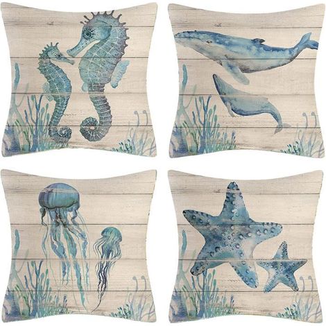 Housses de coussin décoratives carrées à motif marin, douces, 45 x 45 cm (sans garniture) (1/4)