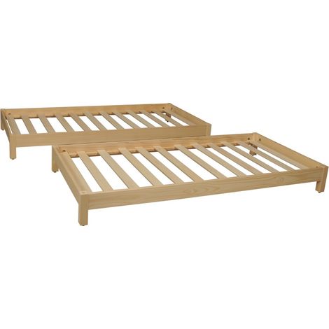 Le Quai Des Affaires – Lot de 2 lits empilables 90x200 cm – Structure en pin massif – 2 sommiers inclus – Hauteur matelas conseillée 18 cm