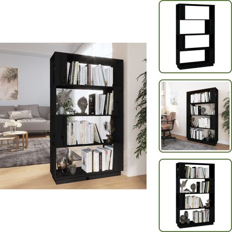 Bibliothèque/Séparateur de pièce Noir 80x25x132 cm Pin massif - Bibliothèque - Bibliothèque Design - Meuble Rangement - Étagère - Séparateur De Pièce (1/5)