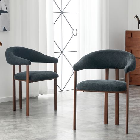 Lot de 2 fauteuils tonneau, fauteuil moderne en tissu avec pied en fer et sièges confortables, fauteuil pour campagne/salle à manger/salon, noir