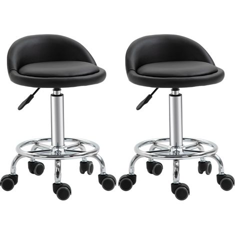 Tabouret à roulettes avec dossier réglable en hauteur 57-72 cm, lot de 2 pour bureau et salon de massage (1/5)