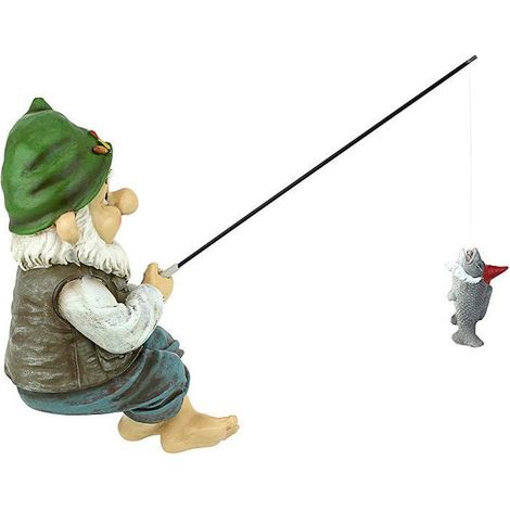 1 pièce Statue de nain de jardin en résine, assis avec canne à pêche, décor extérieur pour terrasse ou balcon, idéal pour amateurs de pêche et amoureux du jardinage