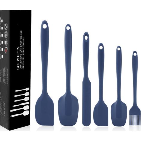 6er Silikon Spatel Set, Hitzebeständig, Antihaft, Küchenhelfer für Backen & Kochen, Blau