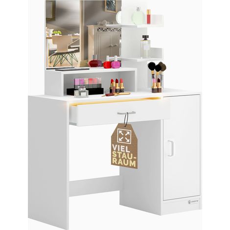 CASARIA® Jocelyn Dressing Table with LED Drawer Light, Mirror, 3 Shelves Ideal For Hair Make-Up Cosmetics Modern Bedroom Dresser Unit 140x90x40cm White 137x90x38cm weiß (de) (1/5)
