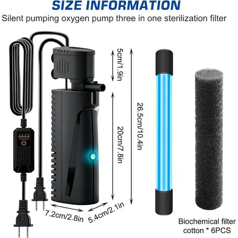 Filtro de acuario de 1500 l/h con lámpara UV para acuario, bomba de filtro de acuario 3 en 1 con bomba de acuario y aireación, filtro UV para acuario con temporizador de 3 a 24 horas para circulación  (1/5)