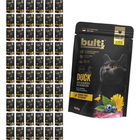 BULTI Superfood, pâtée pour chat Canard, Myrtille et Pissenlit, 60 x 100 g (1/3)