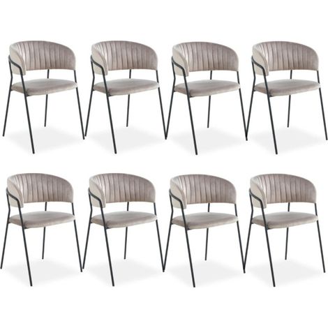 Lot de 8 Chaises en Velours "Batora" 79cm Taupe & Noir (1/5)