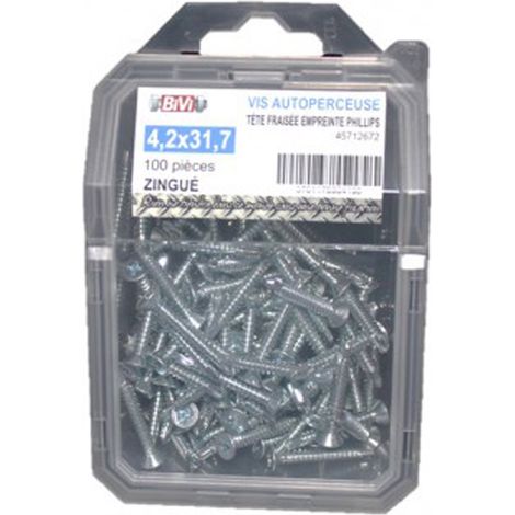 Vis autoperceuse tête fraisée empreinte Phillips® Zingué Coque de 100 pièces - 4,2 x 31,7 mm - BIVI