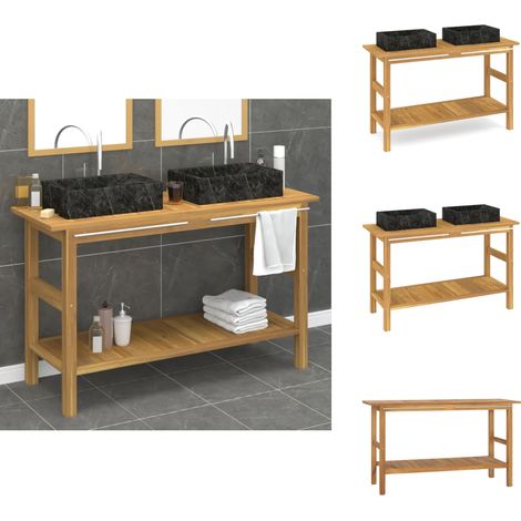 Waschtisch mit Schwarzen Marmorbecken Massivholz Teak - Tisch - Waschtisch - Badezimmermöbel - Marmorwaschbecken - Holzmöbel