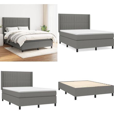 Boxspringbett mit Matratze Dunkelgrau 140x200 cm Stoff - Boxspringbett - Doppelbett - Bettenrahmen - Lattenrost - Matratze - Home & Living