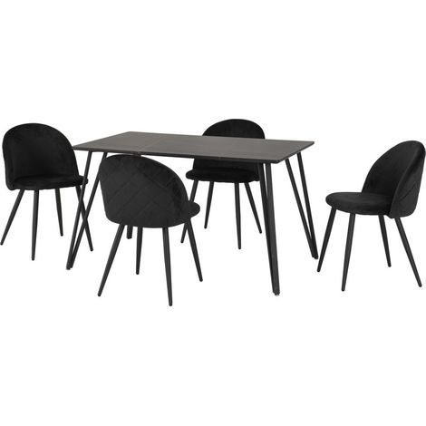 Marlow Indoor Dining Set - Black Marble/Black Velvet