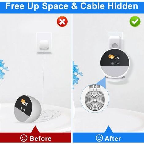 Lntyq Wandsteckdosenhalter - Google Lautsprecherhalterung - Integriertes Kabelmanagement - Wandmontage - Kein Bohren erforderlich - Kompatibel mit Echo Spot (Weiß) (1/5)