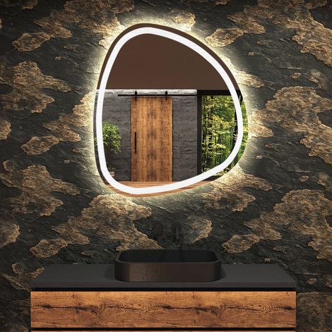 Miroir de salle de bain LED - Miroir 74x74cm asymétrique - Éclairage blanc froid 7000K - (EGG222) (1/5)