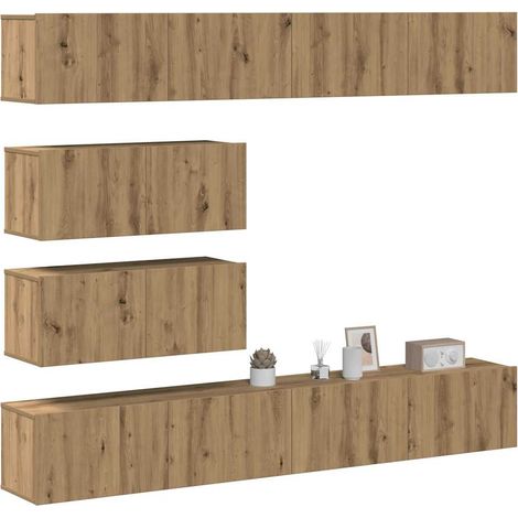 6-tlg. TV-Schrank-Set Wandmontage Artisan-Eiche Holzwerkstoff