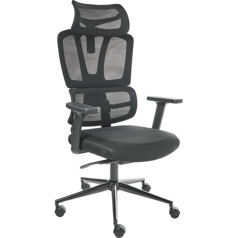 Silla ejecutiva de oficina giratoria de malla reposacabezas deslizante reposabrazos ajustable arriba/abajo negro Omega (1/5)