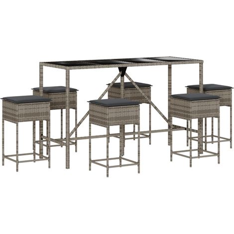 Ensemble de bar de jardin 7 pcs Mobilier de jardin avec coussins gris poly rotin (1/5)