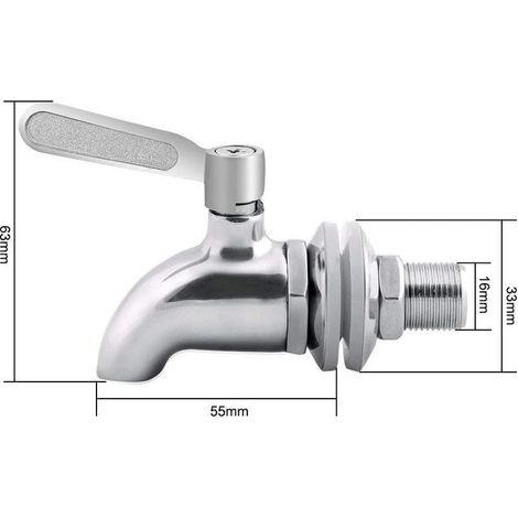 Rubinetto per fusti, dispenser per bevande, rubinetto per birra in botte, rubinetto per vino - Acciaio inossidabile, diametro 16 mm (1/5)