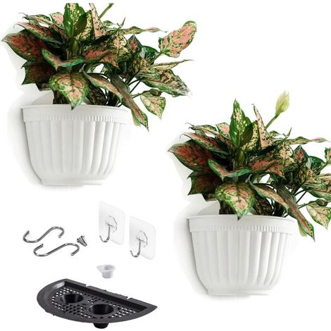 Juego de 2 macetas de resina para colgar en la pared, jardín vertical, sala de estar, montaje en pared, ventana, cocina, hierbas, balcón, balaustrada, estante, cerca, rejilla para uso interior y exter