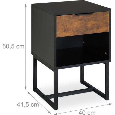 Comodino di design industriale con cassetto e scomparto 40 x 30 x 60 cm in legno nero 130016906