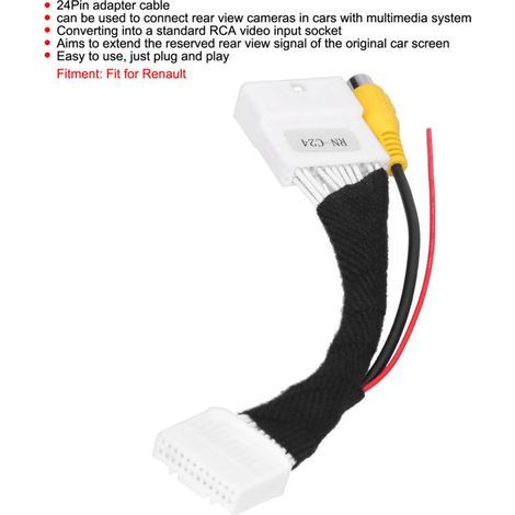 Câble de caméra de recul pour Renault – Adaptateur RCA 24 broches, câblage complet compatible systèmes d’origine (1/5)
