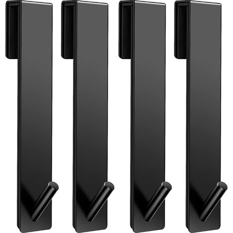 Crochets muraux adhésifs en acier inoxydable noir, support allongé pour porte de douche sans cadre, porte-serviettes et peignoirs résistant, lot de 4 (1/5)