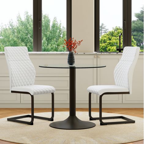 Set tavolo sedie rotondo vetro con 2 sedie PU OKMYHOME (1/5)