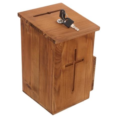 Boîte de Dons en Bois Murale pour Prières Serrure, Fente Large, Organisation et Design Religieux Intemporel pour Événements Publics et Maison (1/5)