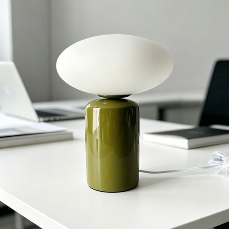 sweeek - Lampe de table intérieur céramique et verre Ø25.5cm kaki - Lyra (1/5)