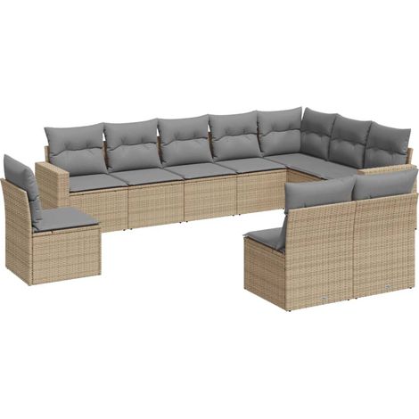 Maison Exclusive - Set Divano da Giardino 10 pz con Cuscini Beige in Polyrattan (1/3)