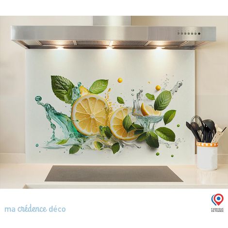 Fond de hotte : Bain de citrons et menthe 2 - Verre trempé - 90 cm - 60 cm (1/5)
