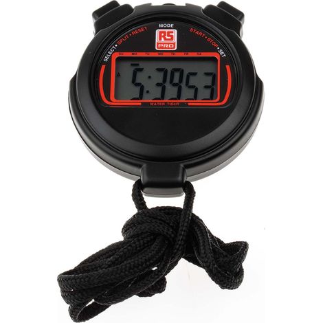 Chronomètre Numérique de Poche RS PRO, 1/100s, Sur batterie, Noir Résistant à l'eau ( Prix pour 1 ) (1/4)