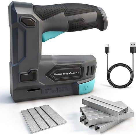 4V 2-in-1 Cordless Electric Stapler and Nailer, 6-14 mm Staples & 14-15 mm Nails, with 400 Staples and 100 Nails, for Upholstery, Wood and DIY (1/5)