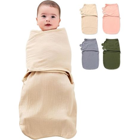 Emmaillotage bébé en Coton Gaze, Baby Sacs de Couchage Nouveau-né, 3 en 1 couvertures d'emmaillotage bébé, Grand Scratch Gigoteuse Naissance, Swaddle Bebe Garçons Filles (Marron, 3-6 Mois) (1/5)