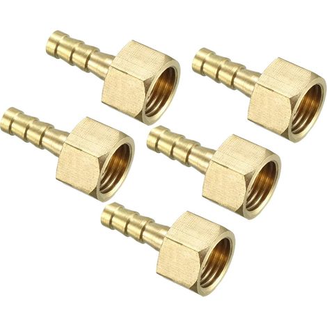 6mm Raccord cannelé x G1/4 Femelle Filetage Laiton Barbillon Tuyau Raccord x 5PCS Tuyau Connecteur Adaptateurs pour Tuyau Connexion, [Doré] (1/4)