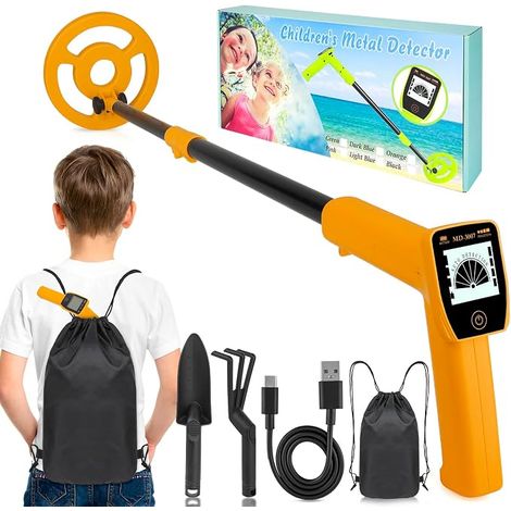 Détecteur de métaux pour Enfants - détecteur de métaux Rechargeable pour Enfants, Hauteur réglable de 61 à 89 cm, Bobine précision, idéal pour Une Utilisation en extérieur - Orange (1/5)