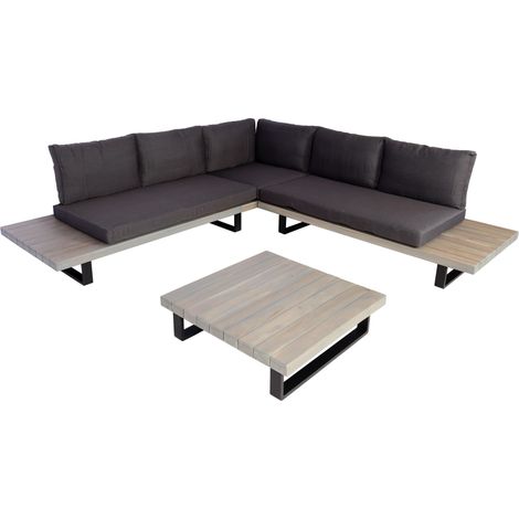 Set da giardino a 5 posti 255x255 cm alluminio e legno di acacia con cuscini grigi 040010291