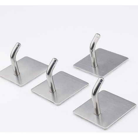 Klebehaken, 4 Stück, silberfarben, Wandhaken aus Edelstahl, kein Bohren erforderlich, Handtuchhalter mit Klebeband, Haken für Bad, Wohnzimmer und Küche (1/5)