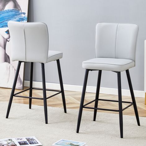 Lot de 2 tabourets de bar de 101 cm de haut en simili cuir gris clair : dossier ergonomique, confortable et élégant.