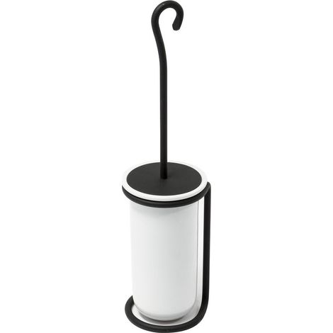 Porte-brosse sur pied en acier anthracite et céramique blanche salle de bain mod. Rebecca (1/3)
