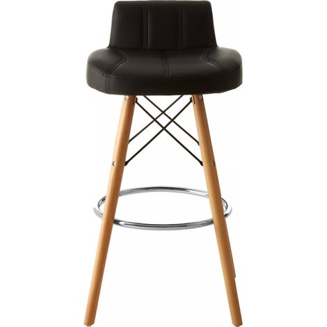 Interiors by Premier Black Leather Effect Bar Stool, Comfortable Seating Faux Leather Bar Stool, Space-Saver Kitchen Stool (1/5)